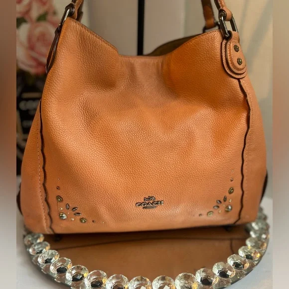 Coach Edie salmon Scalloped Pebble Leather Shoulder Bag - Picture 6 of 16